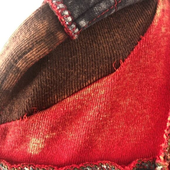 Rising International Womens Razor Cut Patchwork Hooded Jacket Sz M Zipper Boho - Picture 10 of 14